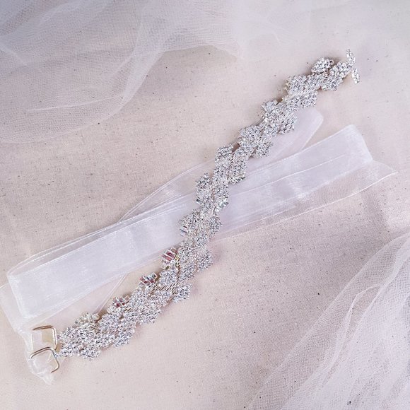 Accessories - "Bliss" White Ribbon Geometric Sash